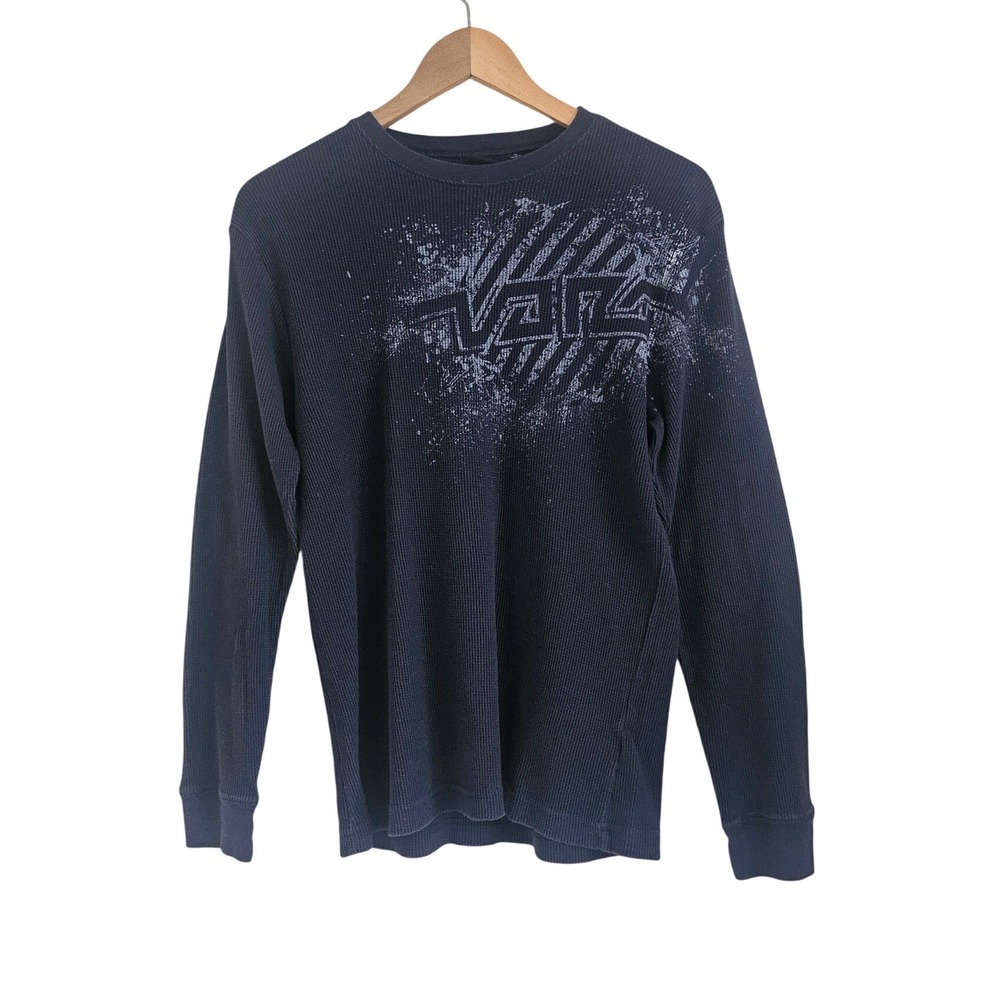 Vans Waffle Knit‎ Thermal Shirt Distressed Logo Graphic Y2K Skater Mens XL